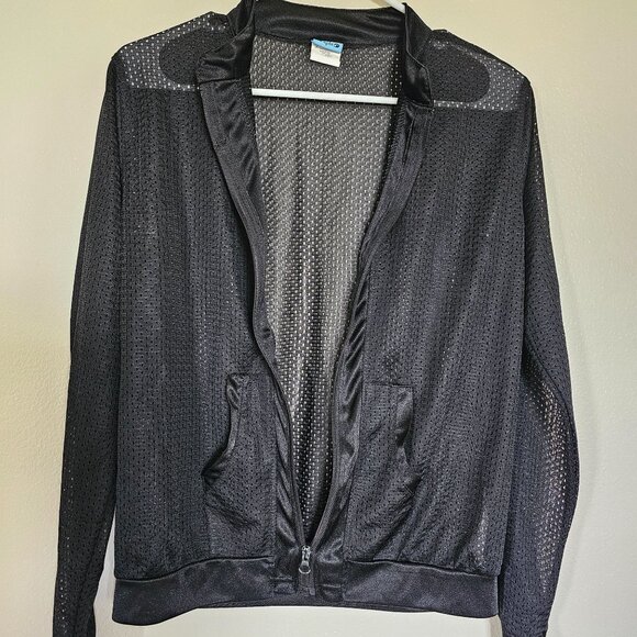 B Split Black Mesh Zip Up Bomber Jacket - Women's M - Athletic, Sheer, Sport - Picture 3 of 9